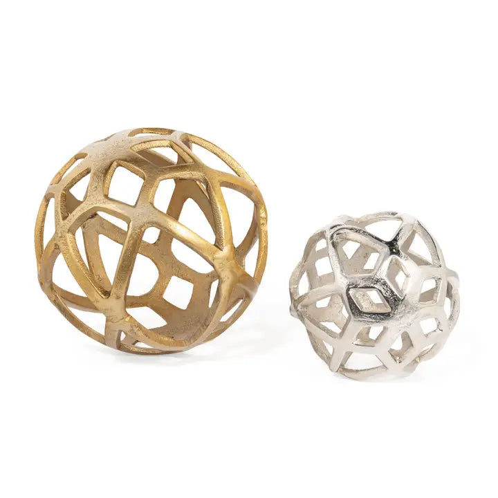 Large Gold Decorative Orb – 7” Cast Aluminum Sculpture