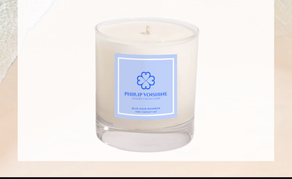 BLUE HOUR BOURBON 8oz Matte Blue Candle – Coconut + Soy Wax | Vacation-Inspired Fragrances