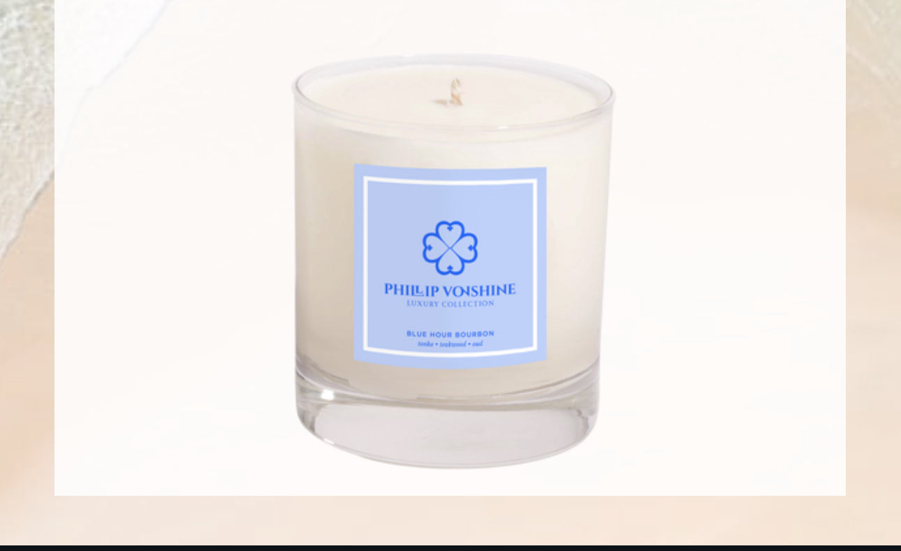 BLUE HOUR BOURBON 8oz Matte Blue Candle – Coconut + Soy Wax | Vacation-Inspired Fragrances