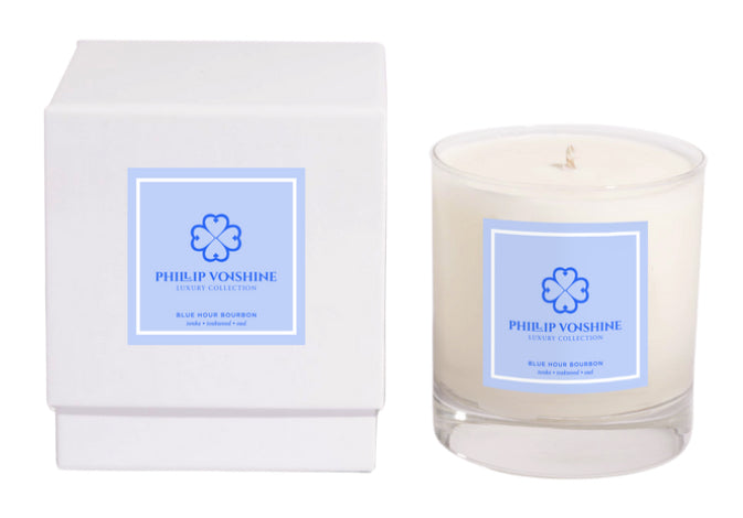 BLUE HOUR BOURBON 8oz Matte Blue Candle – Coconut + Soy Wax | Vacation-Inspired Fragrances