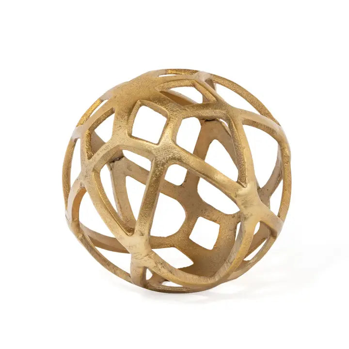 Large Gold Decorative Orb – 7” Cast Aluminum Sculpture