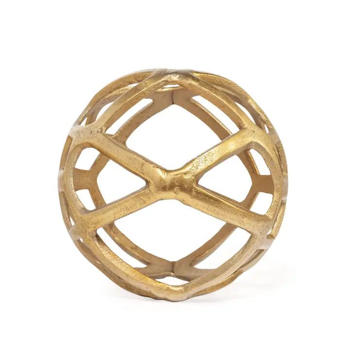 Large Gold Decorative Orb – 7” Cast Aluminum Sculpture