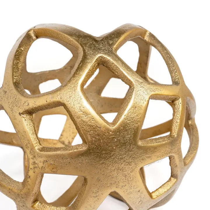 Large Gold Decorative Orb – 7” Cast Aluminum Sculpture