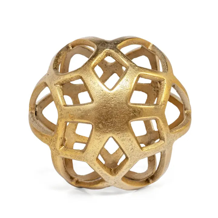 Large Gold Decorative Orb – 7” Cast Aluminum Sculpture